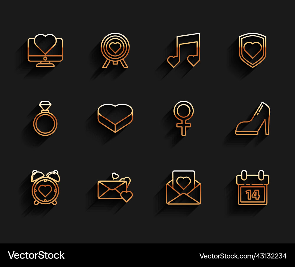 Set line heart in the center alarm clock envelope Set line heart in the center alarm clock envelope vector image