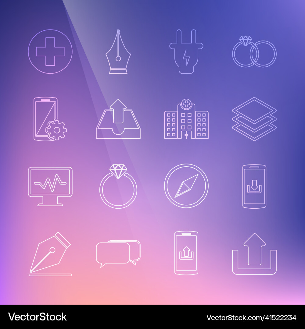 Set line upload smartphone with download layers vector image