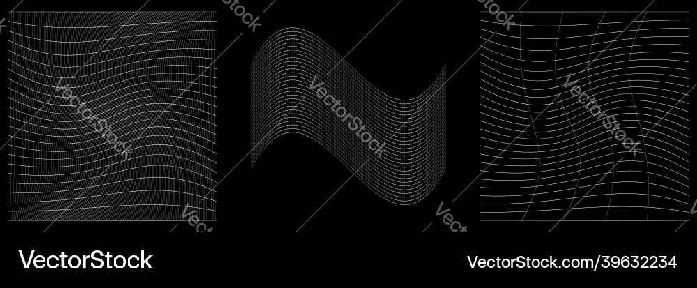 Set of deformed distorted grids meshes flex Vector Image