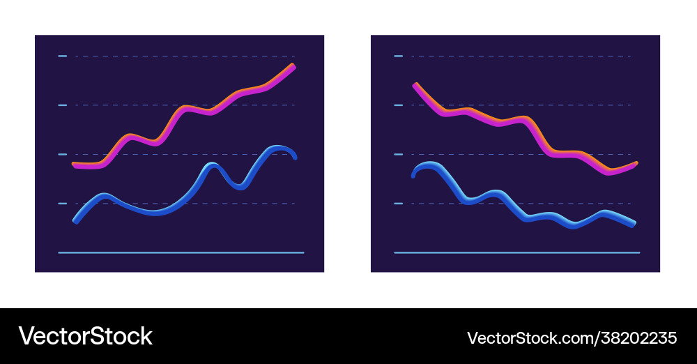 Abstract chart with two 3d line moving up and down Abstract chart with two 3d line moving up and down vector image