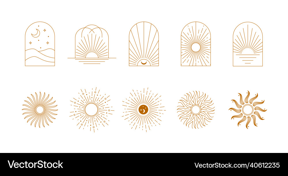 Boho style linear logos icons and symbols Boho style linear logos icons and symbols vector image