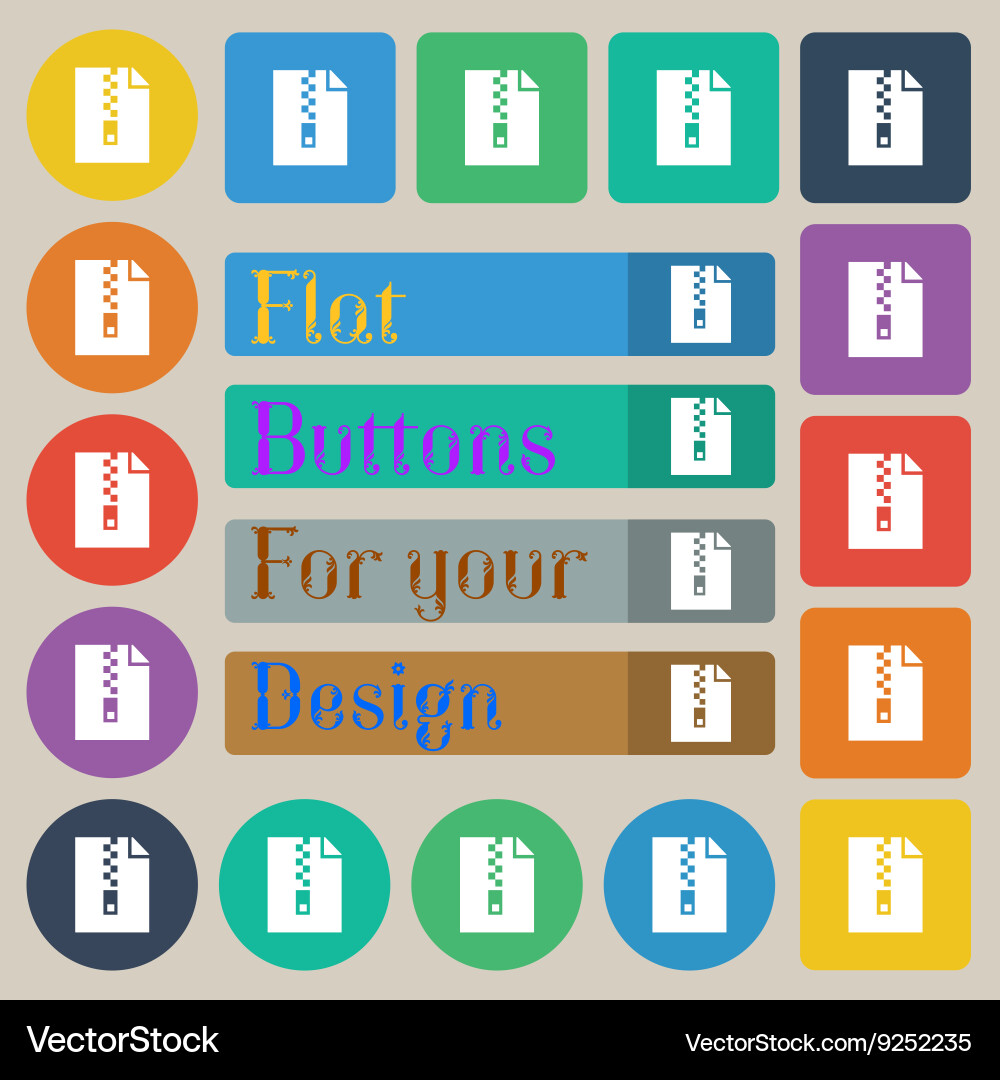 Computer zip folder archive icon sign set vector image