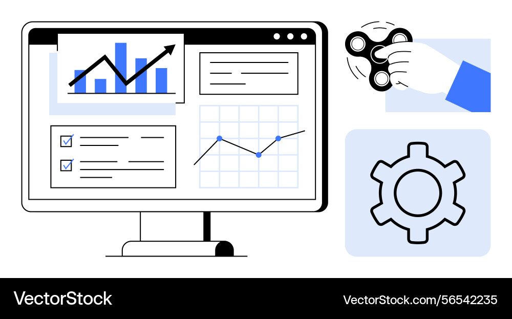 Data analysis dashboard with progress charts gear Data analysis dashboard with progress charts gear vector image