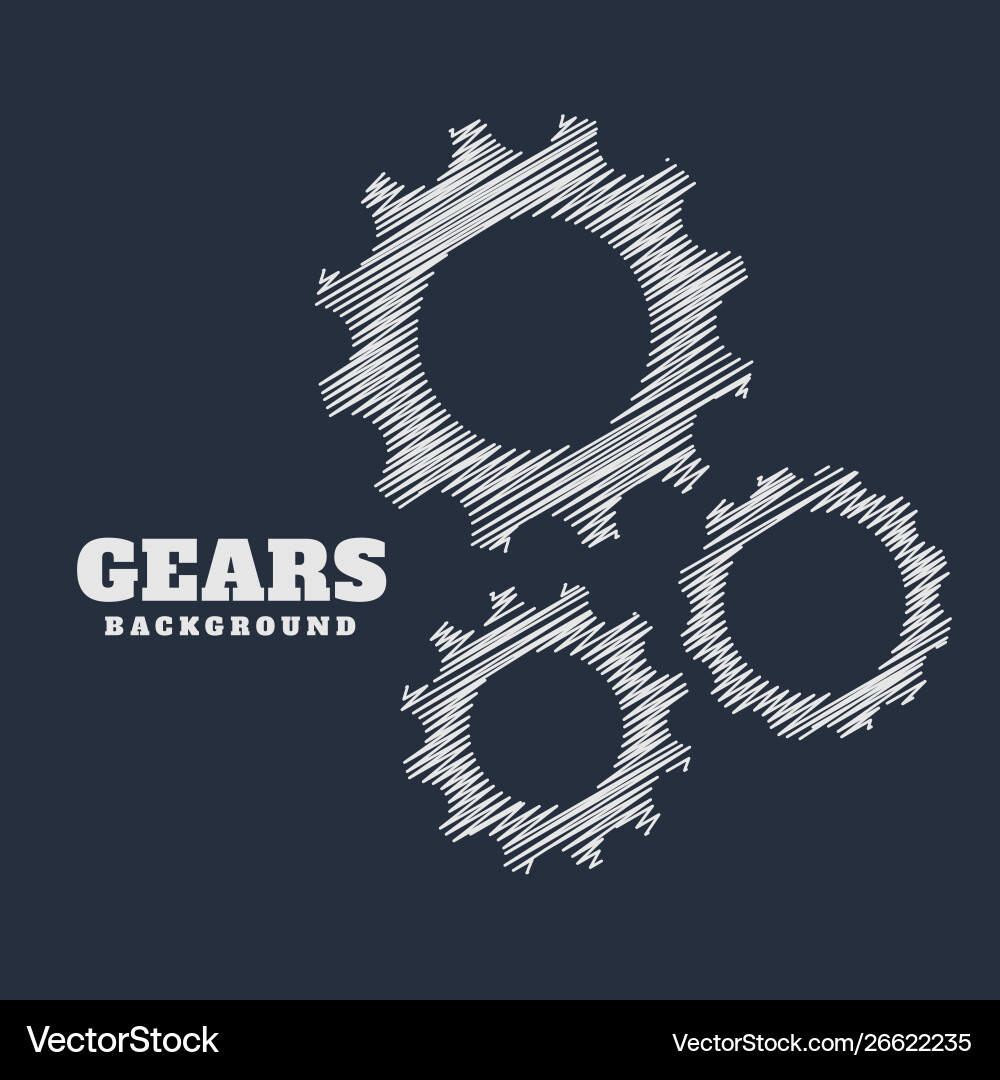 Gears symbols in scribble style background Vector Image