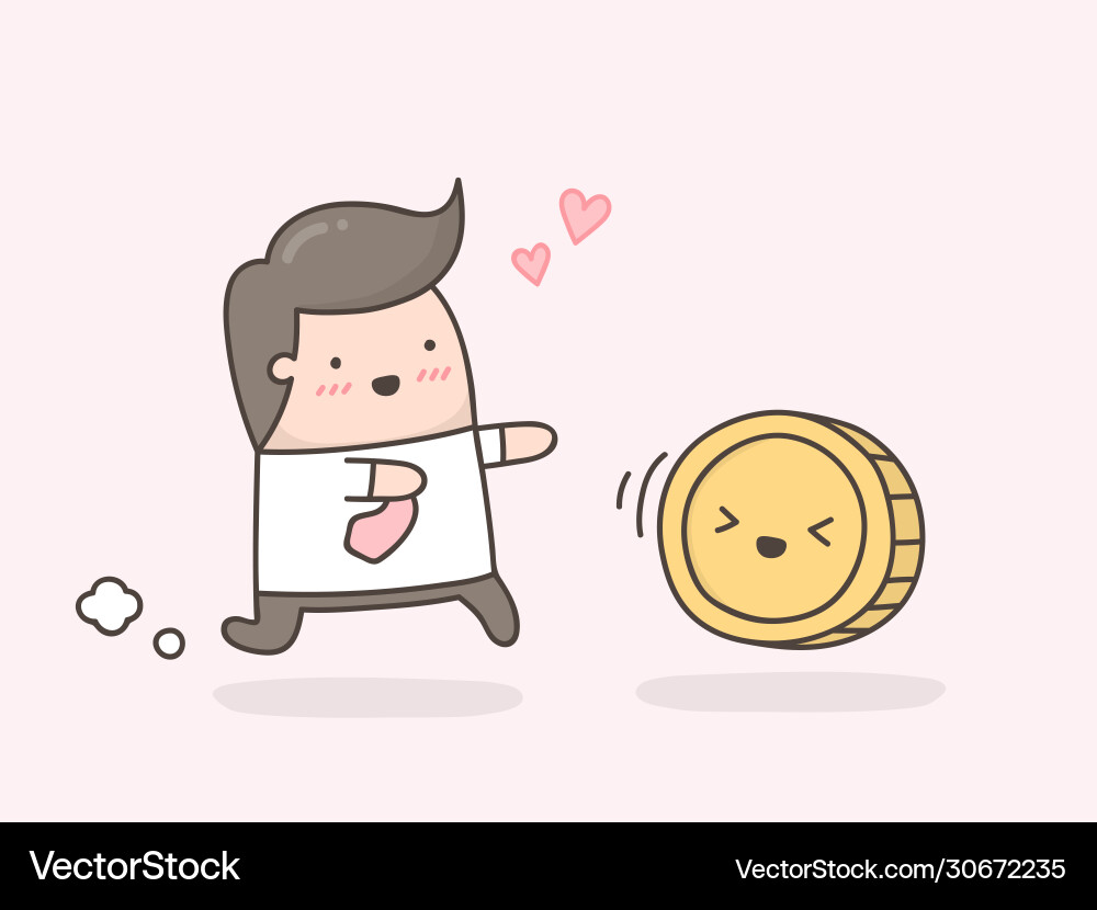 Little man trying to catch a coin vector image
