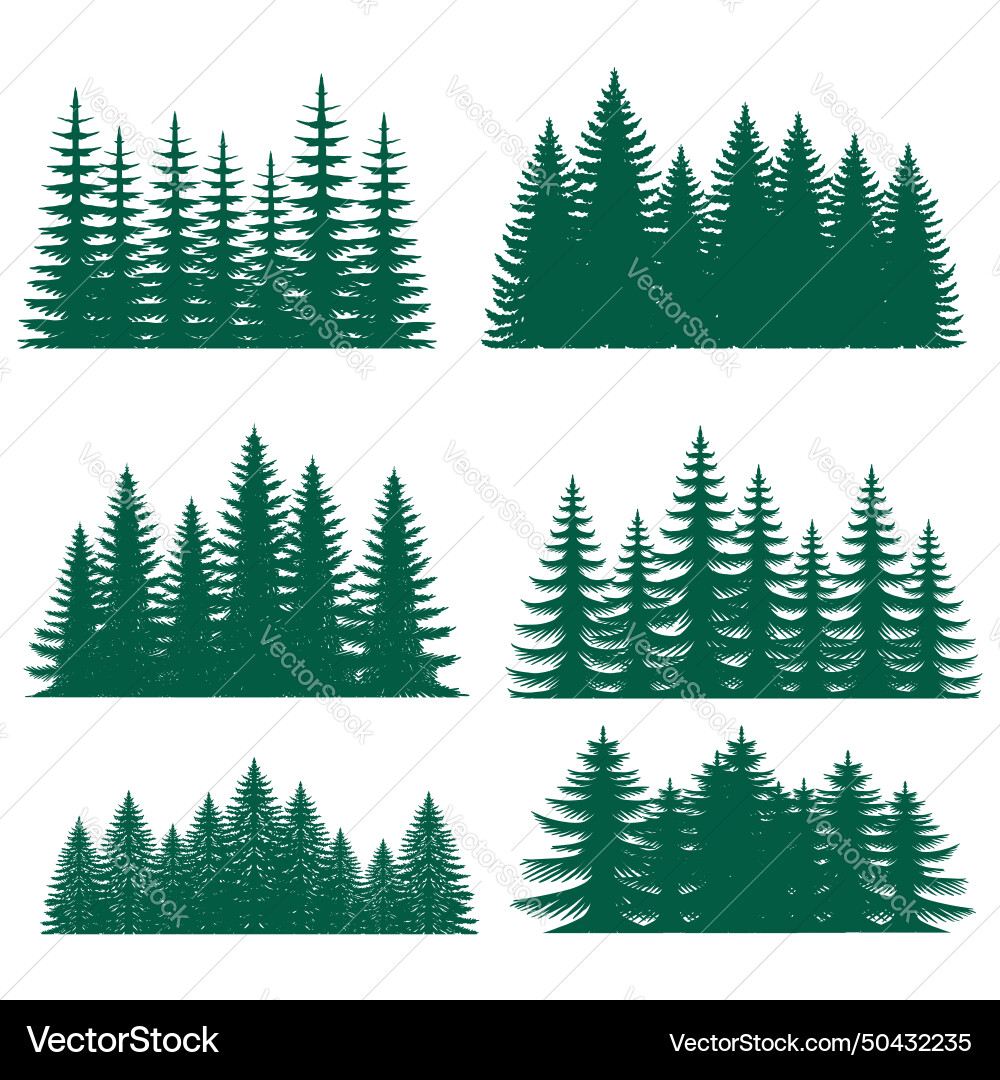 Pine tree silhouette element set collection Vector Image