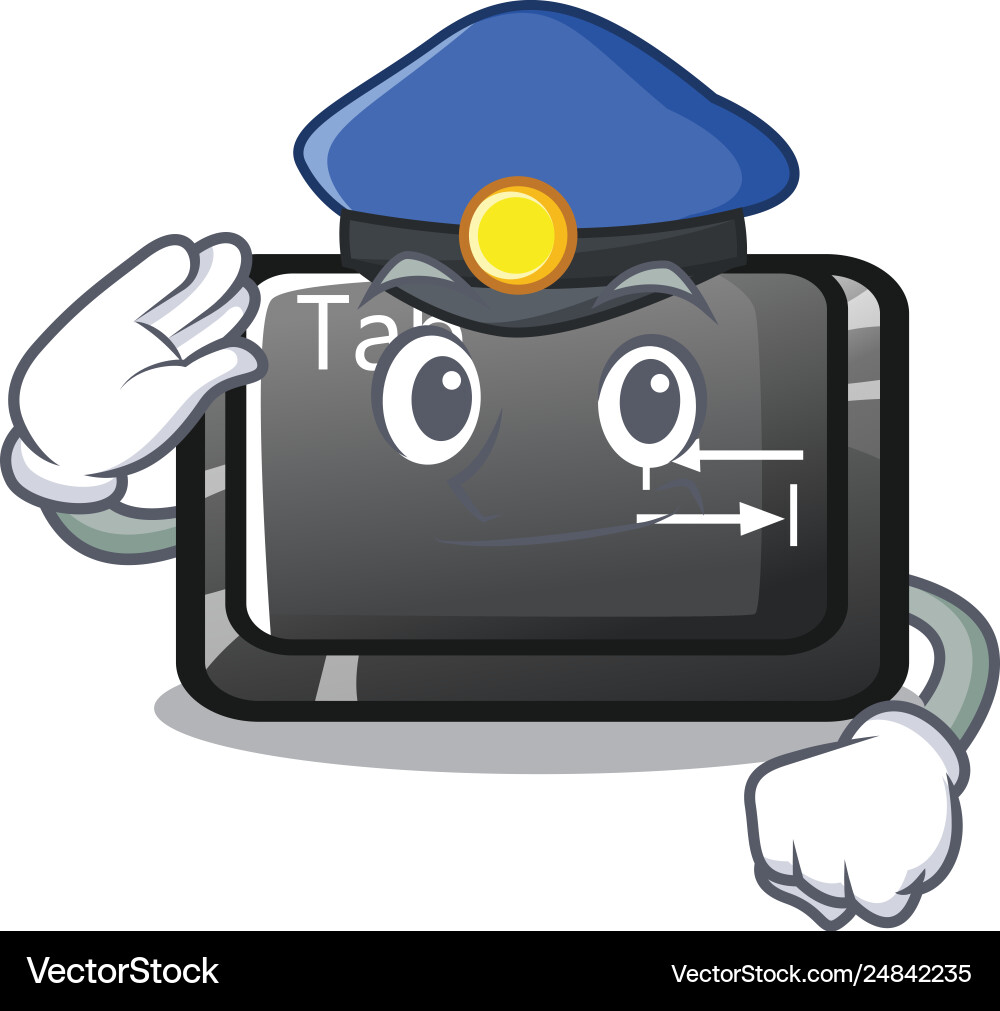 Police tab button installed on computer character vector image