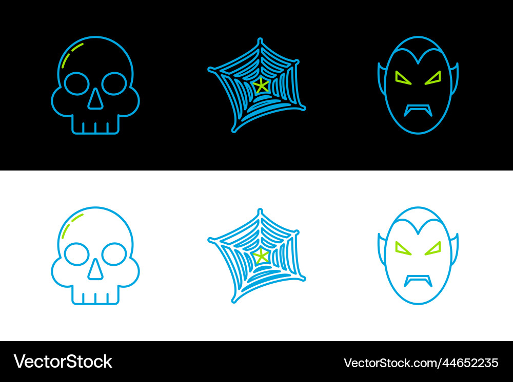 Set line vampire skull and spider web icon Set line vampire skull and spider web icon Vector Image