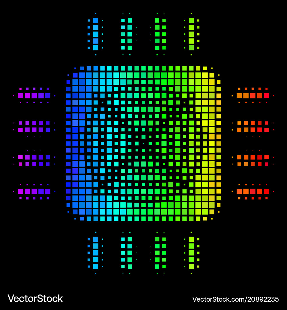Spectral colored pixel asic processor icon Spectral colored pixel asic processor icon vector image