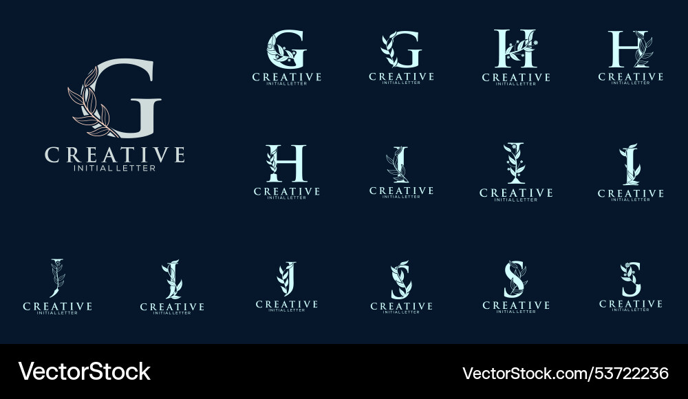 Big set of botanical minimalistic initial letter Vector Image