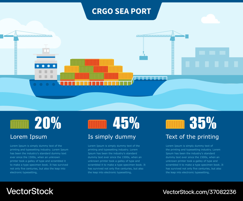 Cargo ship sails to port for loading or unloading Cargo ship sails to port for loading or unloading vector image