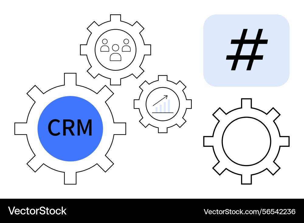 Crm integration concept with gears metadata tag Crm integration concept with gears metadata tag vector image