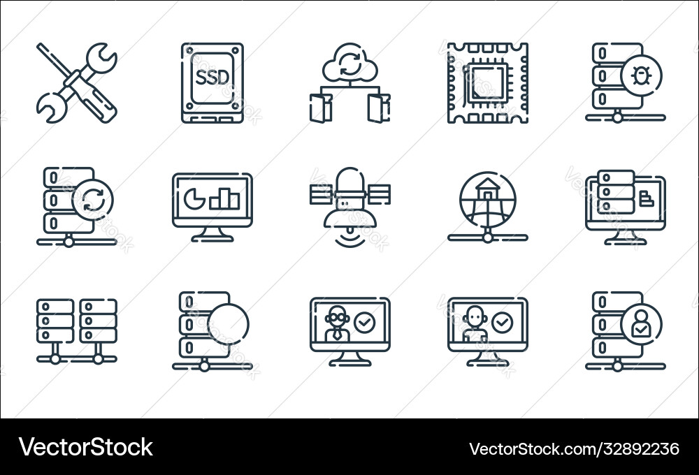 Database and servers line icons linear set Database and servers line icons linear set vector image
