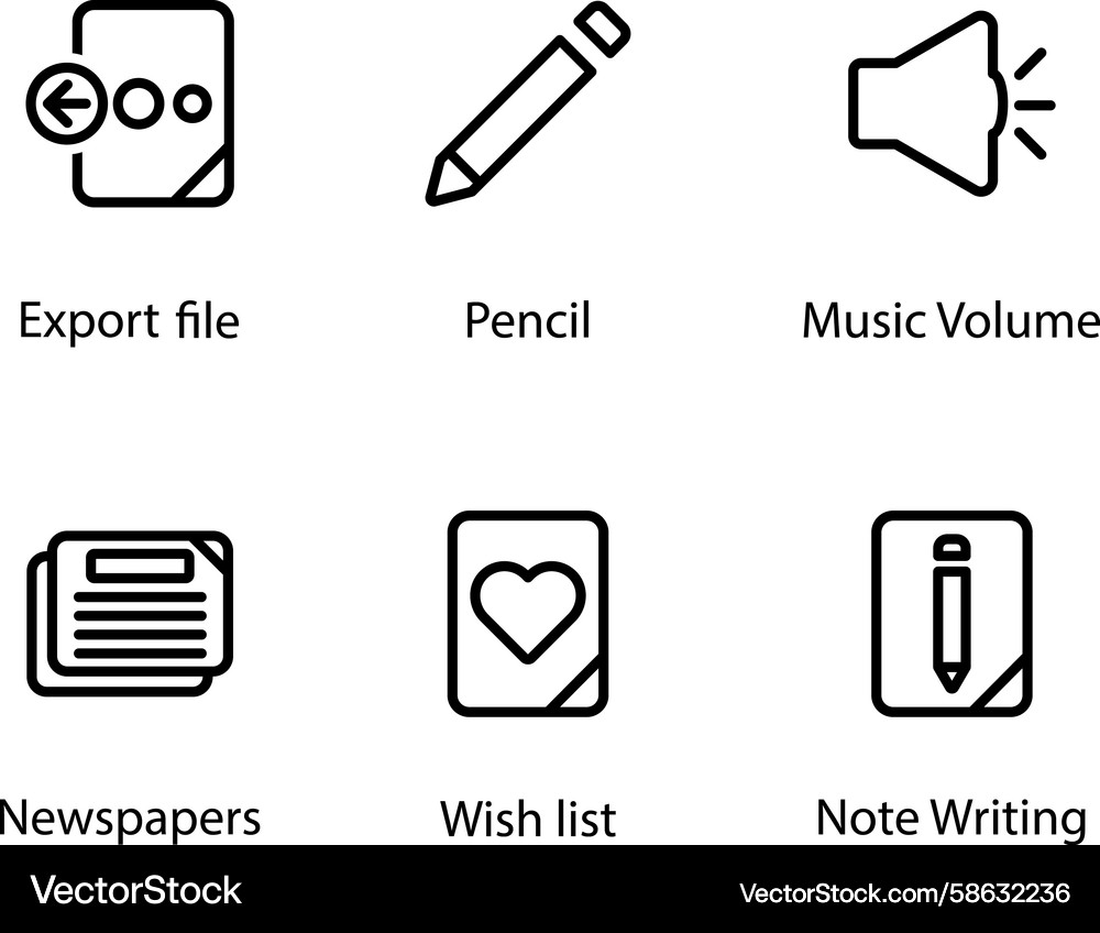 Document Icons: Export, Notes, Volume Vector Image