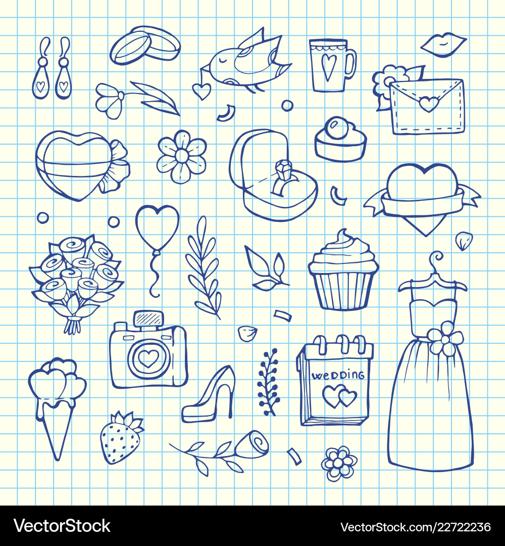 Doodle wedding elements set background vector image