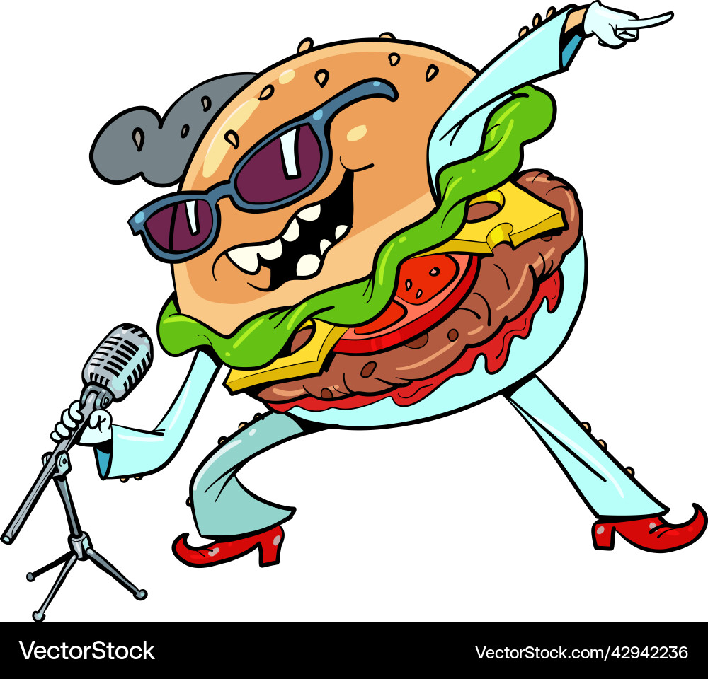 Fast food burger sings on stage artist singer Fast food burger sings on stage artist singer vector image