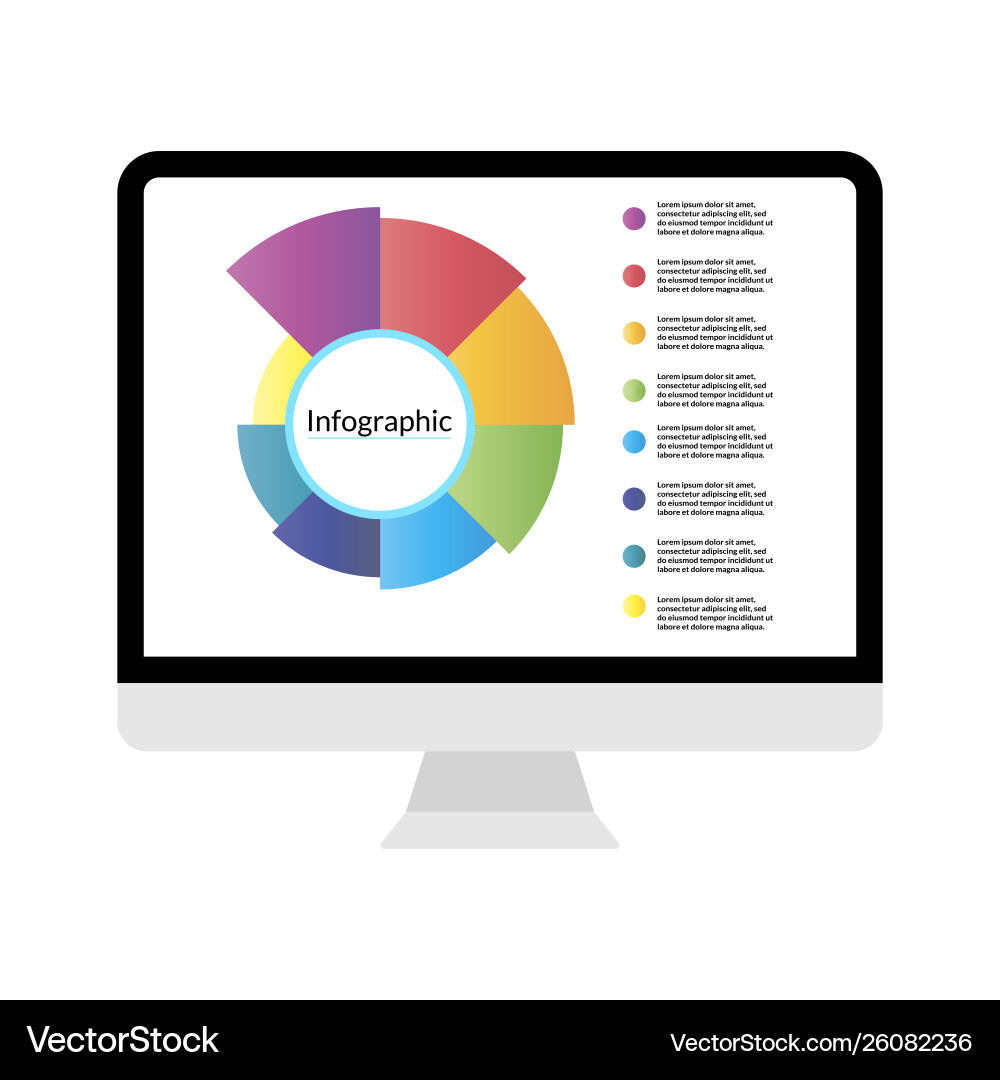 Modern computer display with infographic diagram vector image