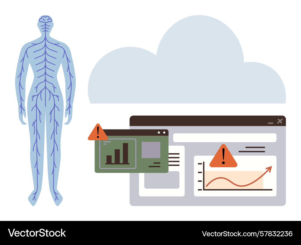 Nervous system and data monitoring with alerts Nervous system and data monitoring with alerts vector image