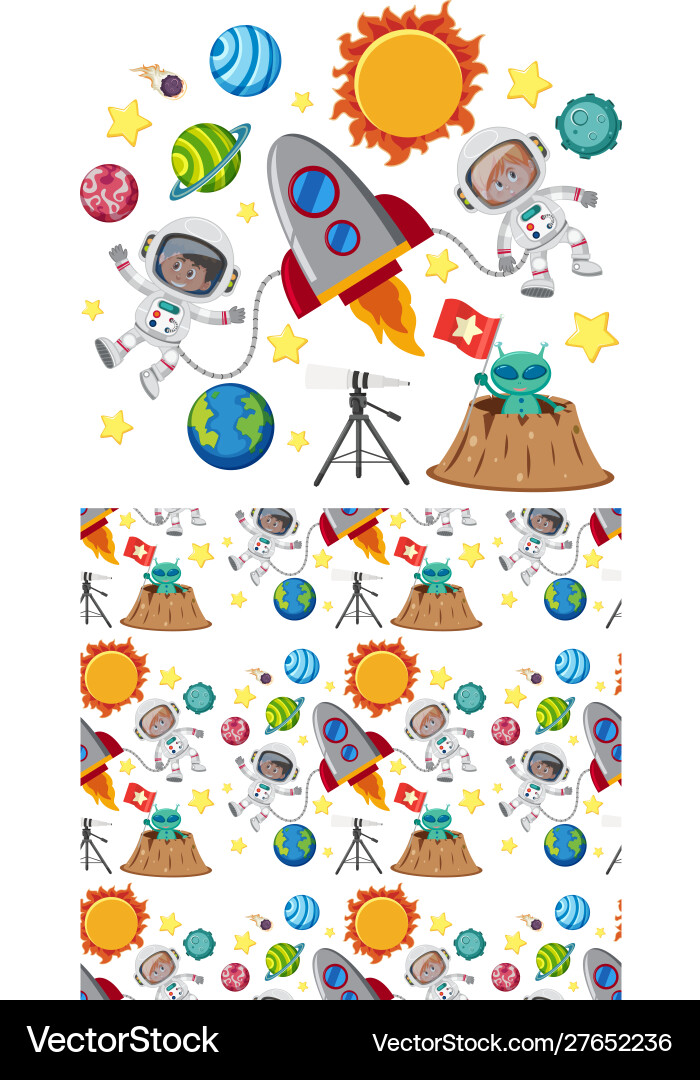 Seamless background design with planets in space Vector Image