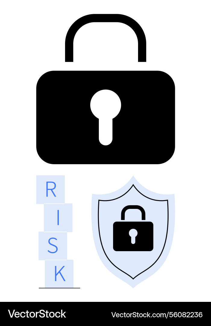 Secure lock with shield and risk blocks Secure lock with shield and risk blocks vector image