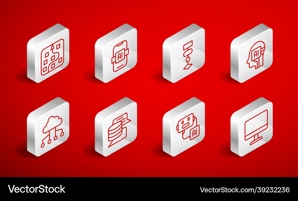 Set line computer monitor artificial intelligence Set line computer monitor artificial intelligence vector image