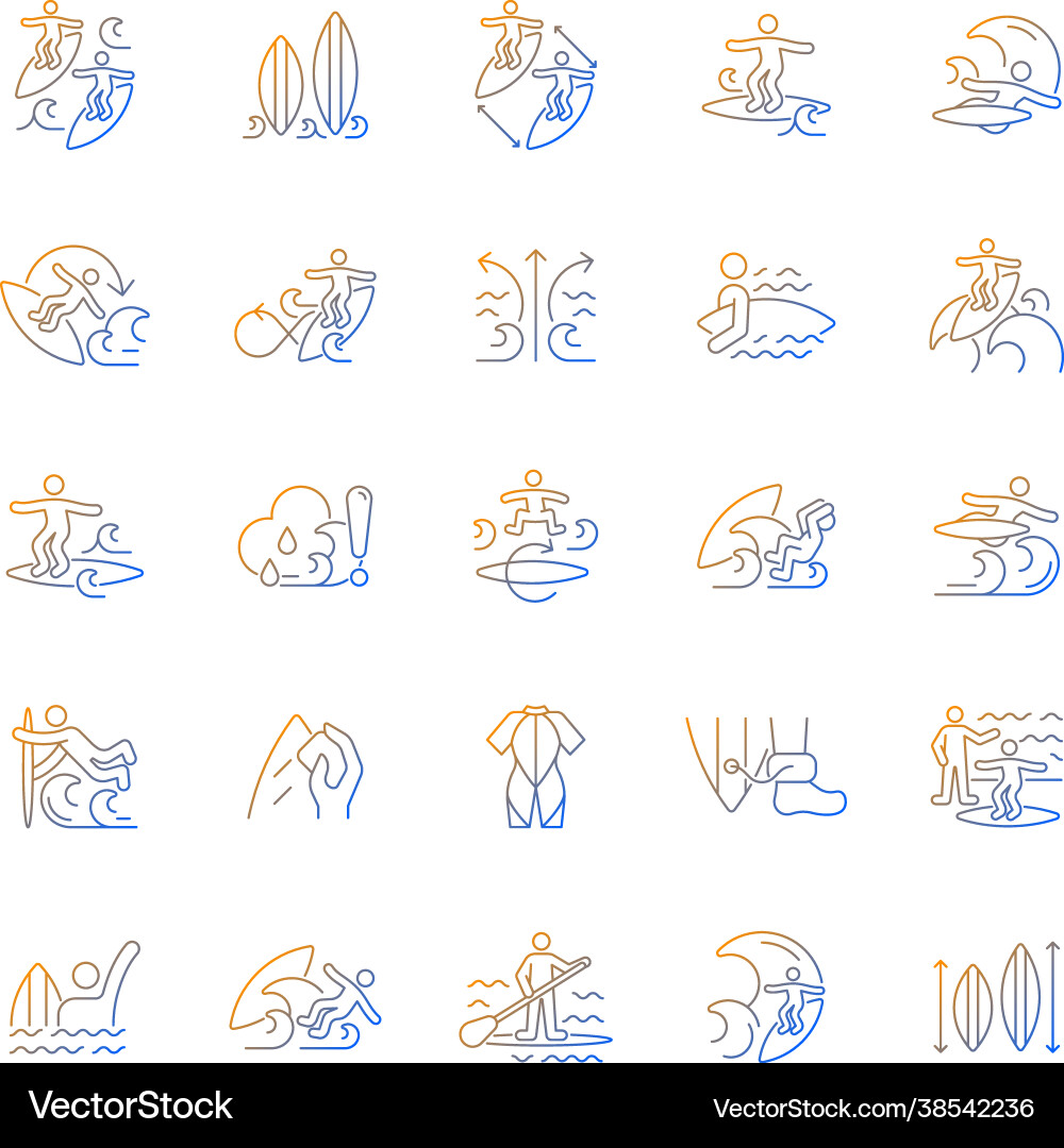 Surfing gradient linear icons set Surfing gradient linear icons set vector image