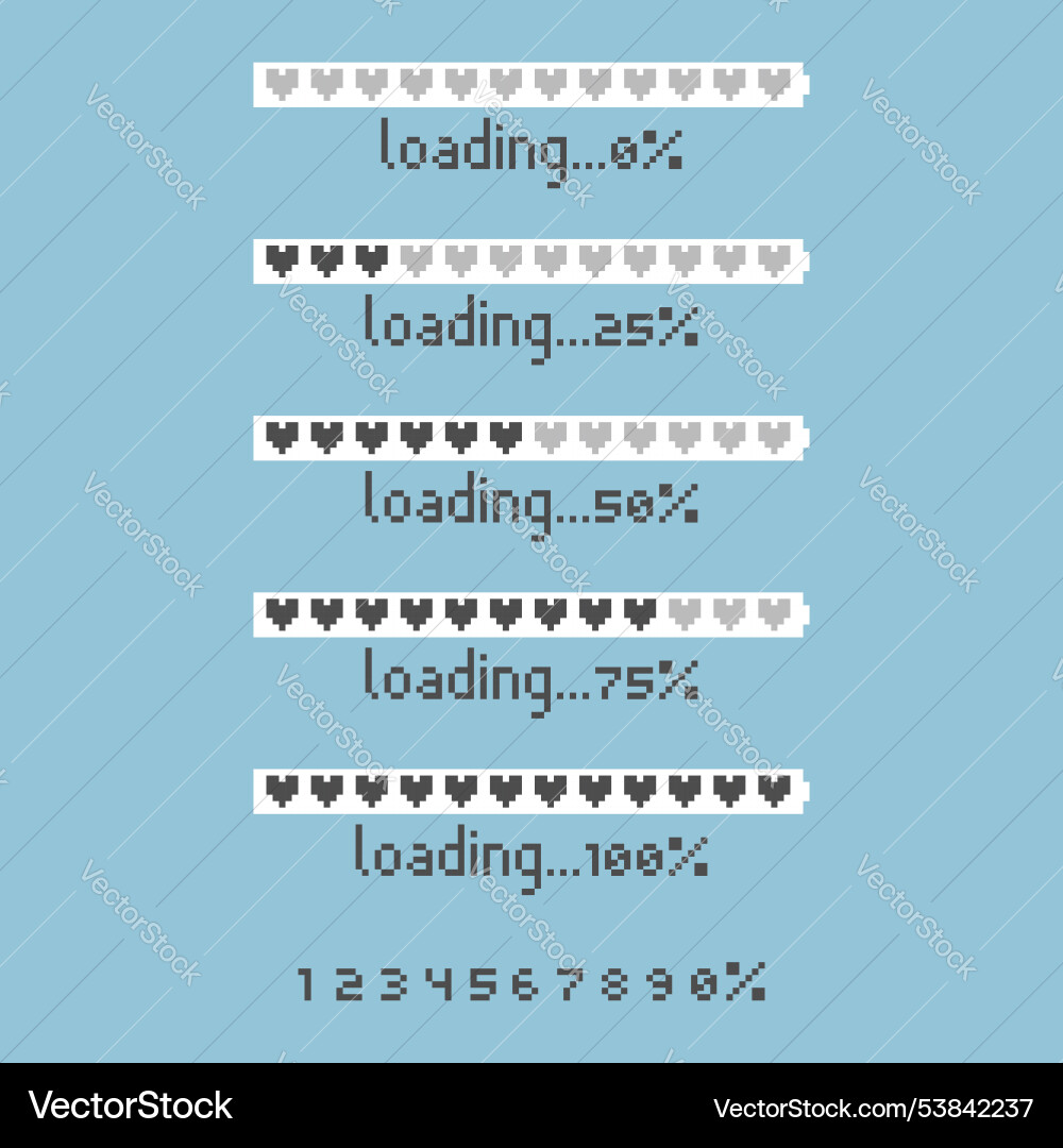 8bit pixel art loading process counter bar 8bit pixel art loading process counter bar vector image