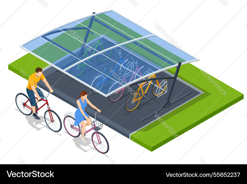 Bicycle rent parking zone with a transparent roof Bicycle rent parking zone with a transparent roof vector image