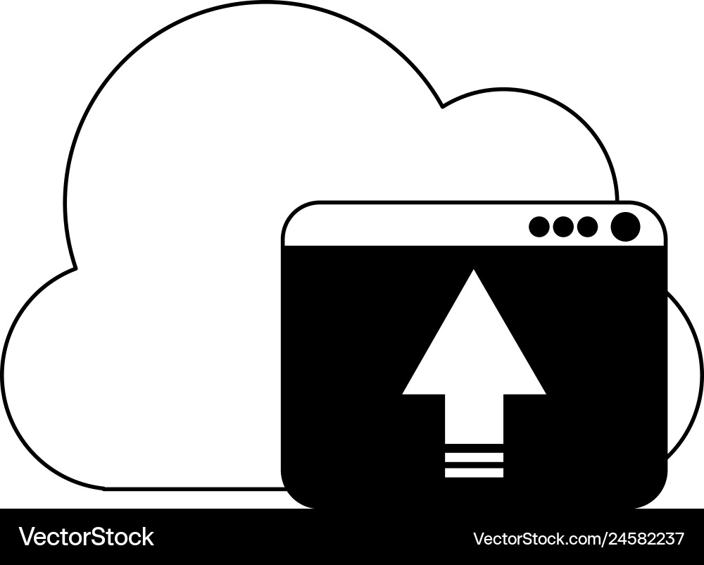 Cloud computing upload in black and white Vector Image