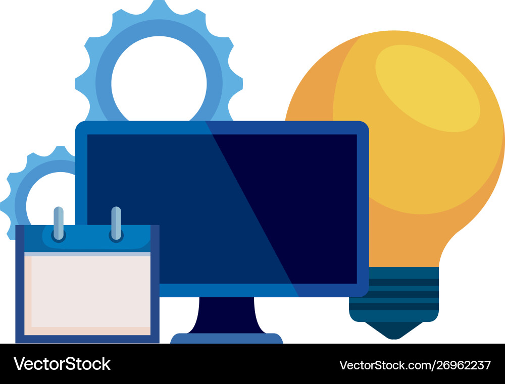 Desktop computer with bulb and calendar Vector Image