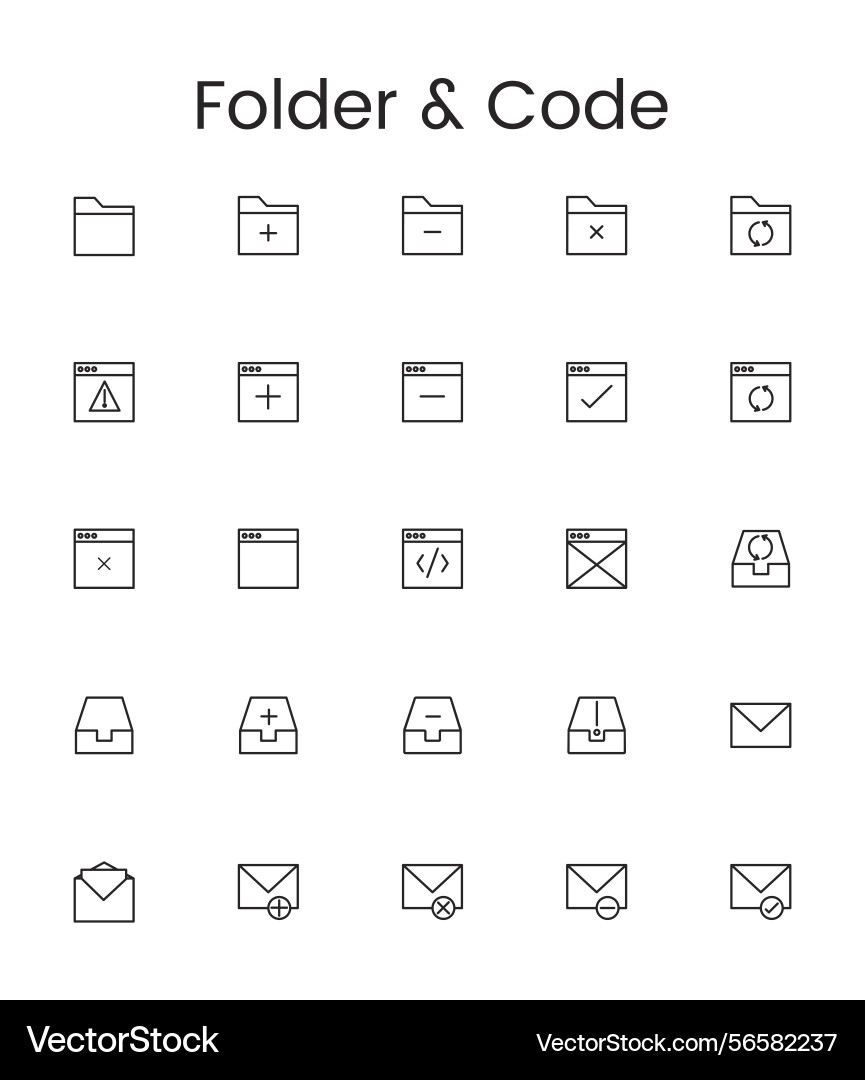 Folder and code icons set vector image