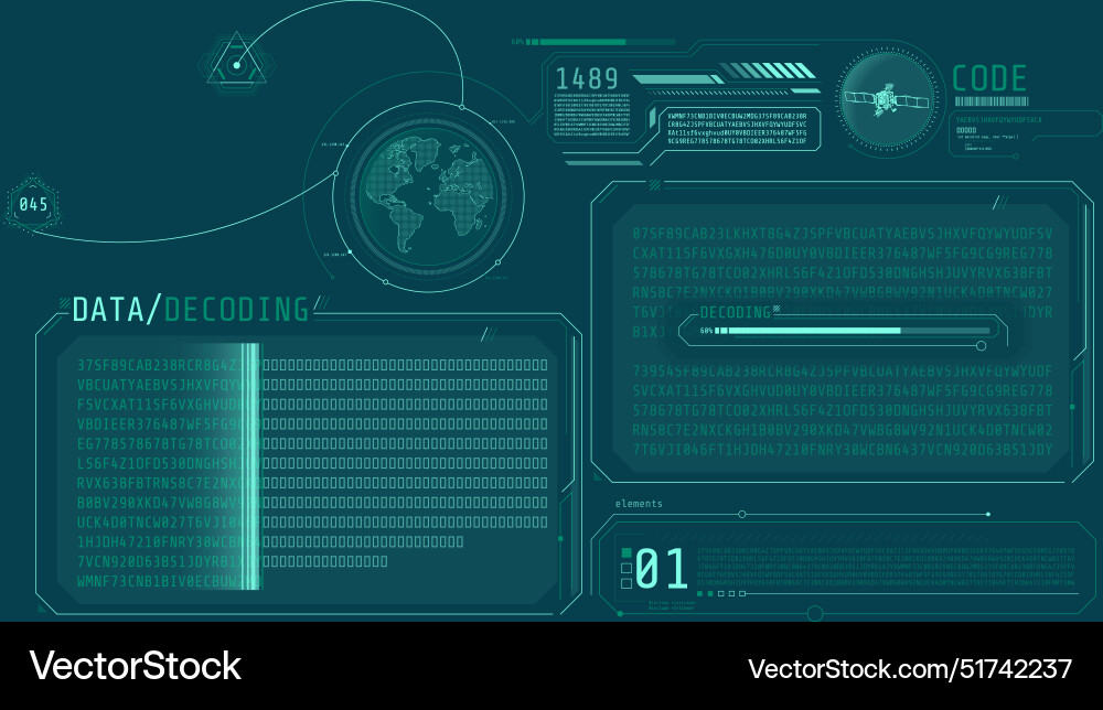 Futuristic hud design of satellite data decoding Futuristic hud design of satellite data decoding vector image