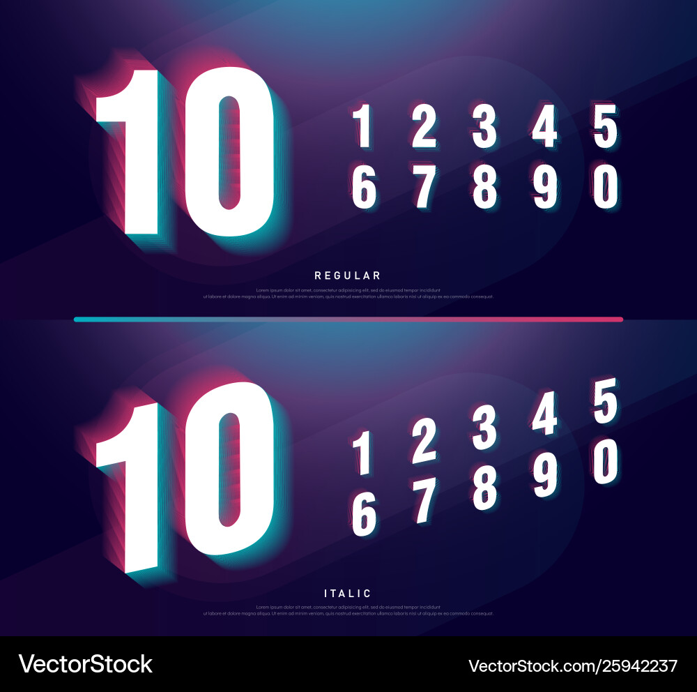 Glitched numbers alphabet font design number vector image
