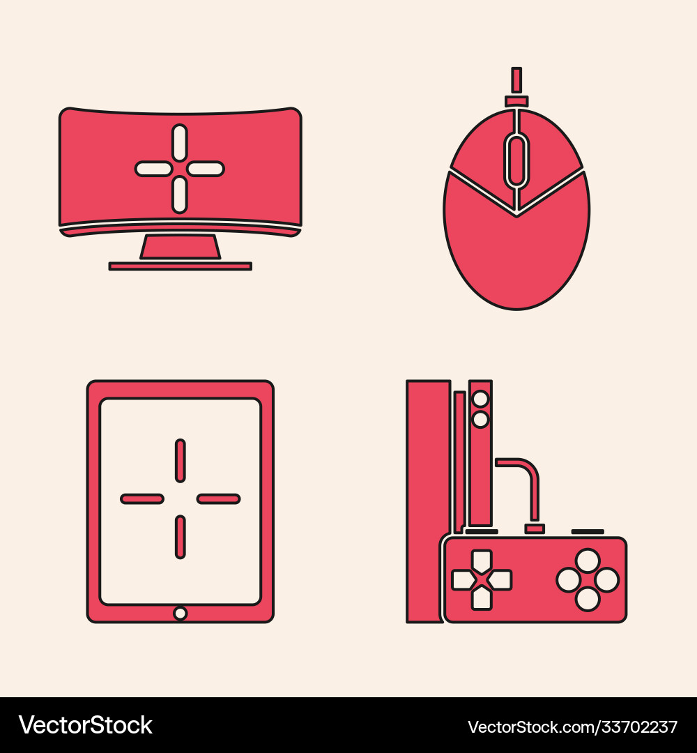 Set game console with joystick computer monitor Set game console with joystick computer monitor vector image