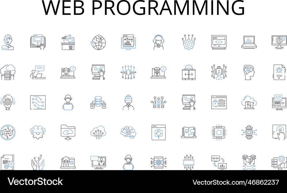 Web programming line icons collection Web programming line icons collection Vector Image