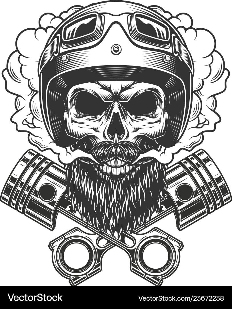 Bearded and mustached motorcyclist skull Bearded and mustached motorcyclist skull vector image