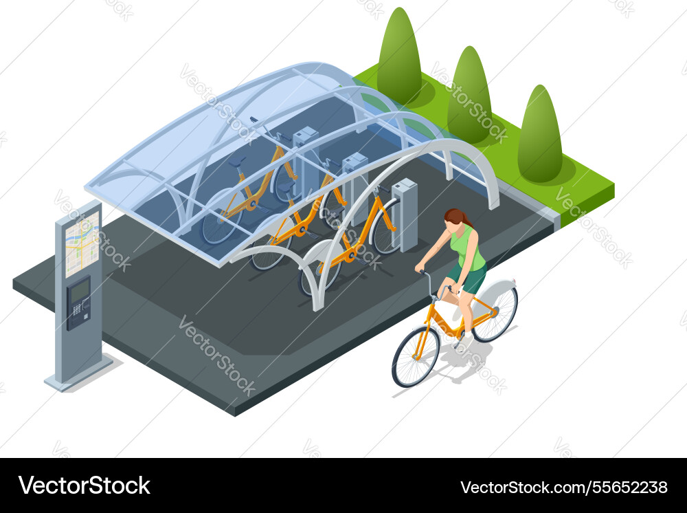 Bicycle rent parking zone with a transparent roof Bicycle rent parking zone with a transparent roof vector image