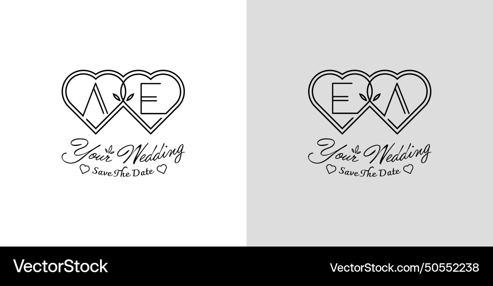 Buchstaben ae und ea Hochzeit Liebe Logo für Paare Buchstaben ae und ea Hochzeit Liebe Logo für Paare vektorbild