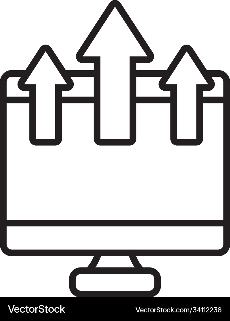 Computer with upload arrows line style vector image