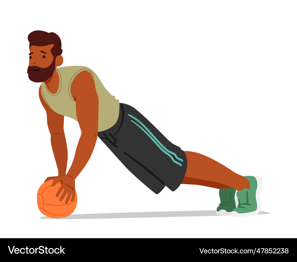Fitness man character performs push-ups using Vector Image
