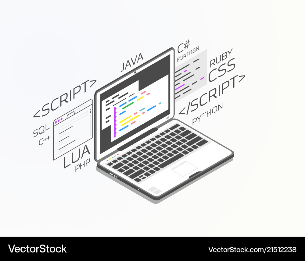 Isometric Software Development Laptop Royalty Free Vector