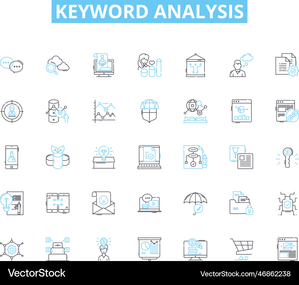 Keyword analysis linear icons set metrics Keyword analysis linear icons set metrics vector image