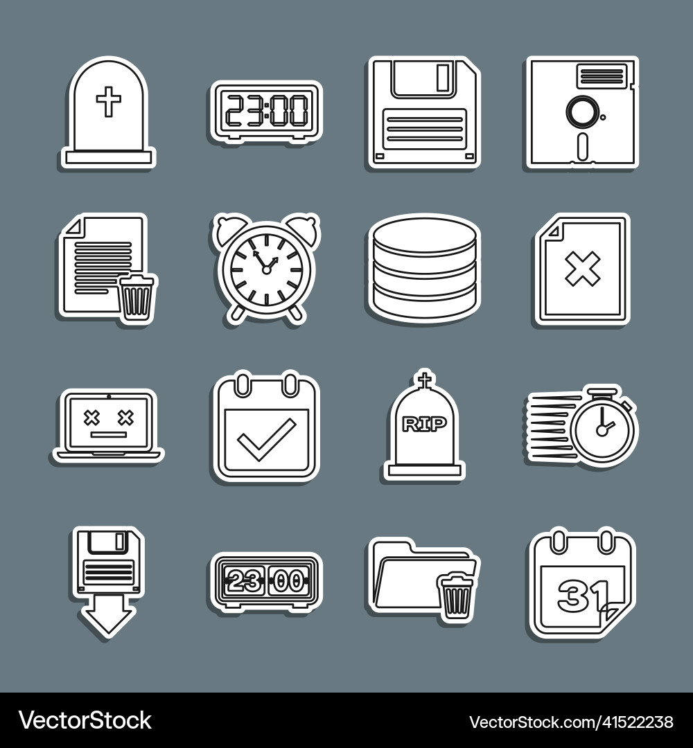 Set line calendar stopwatch delete file document Vector Image