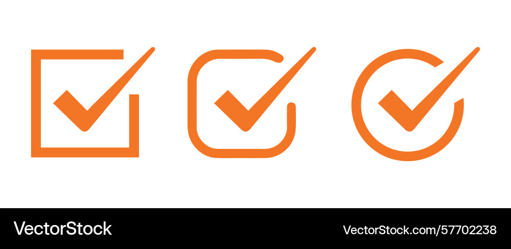 Three orange check mark icons square rounded Vector Image