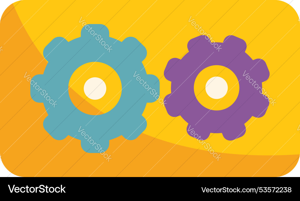 Two colorful gears interlocking representing Vector Image