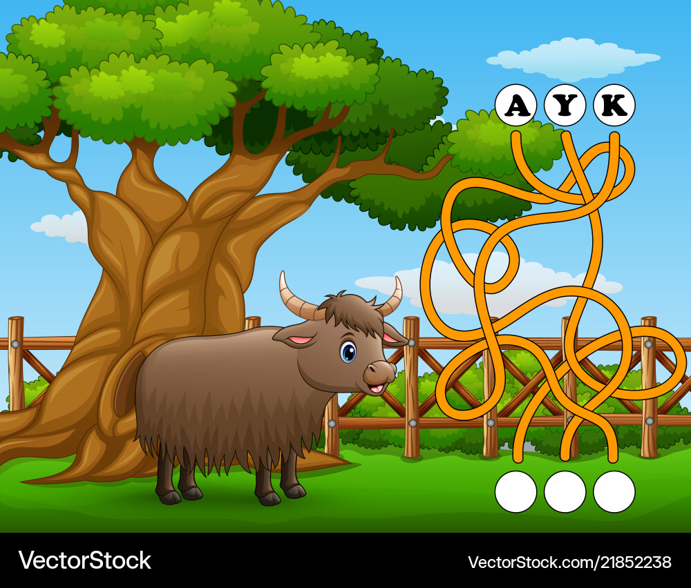 Yak Maze Puzzle - Find the Way! Vector Image