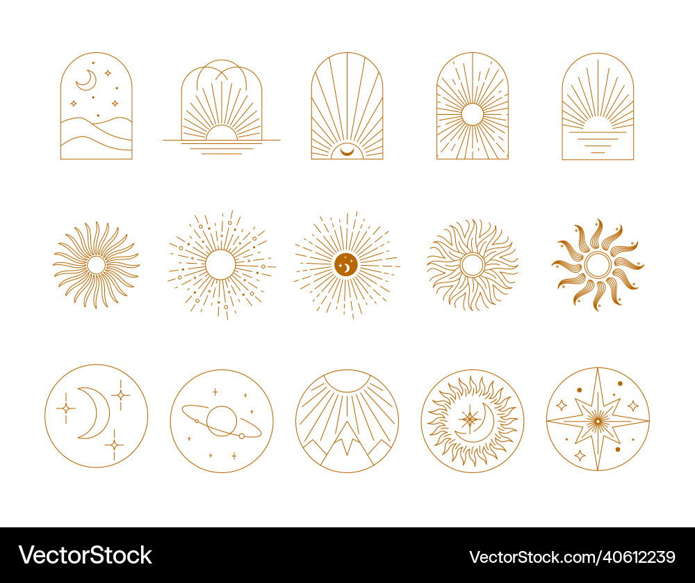 Boho style linear logos icons and symbols Boho style linear logos icons and symbols vector image