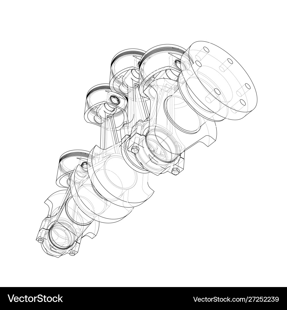 Engine Piston Wireframe 3D Rendering Vector Image