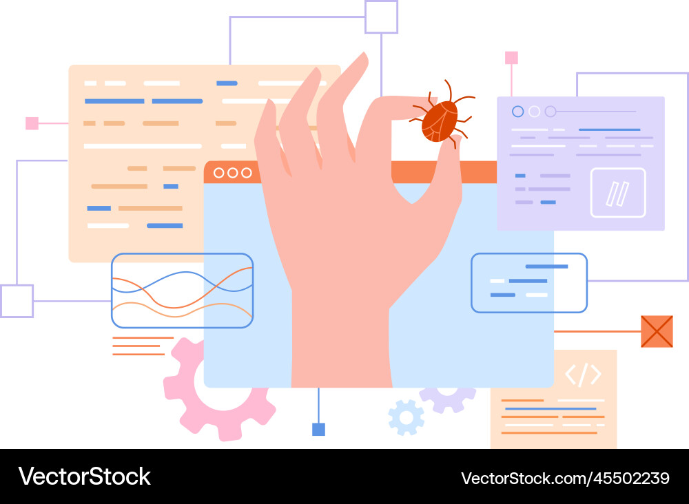 Hand bug fixing technical programmer fix leak Hand bug fixing technical programmer fix leak vector image