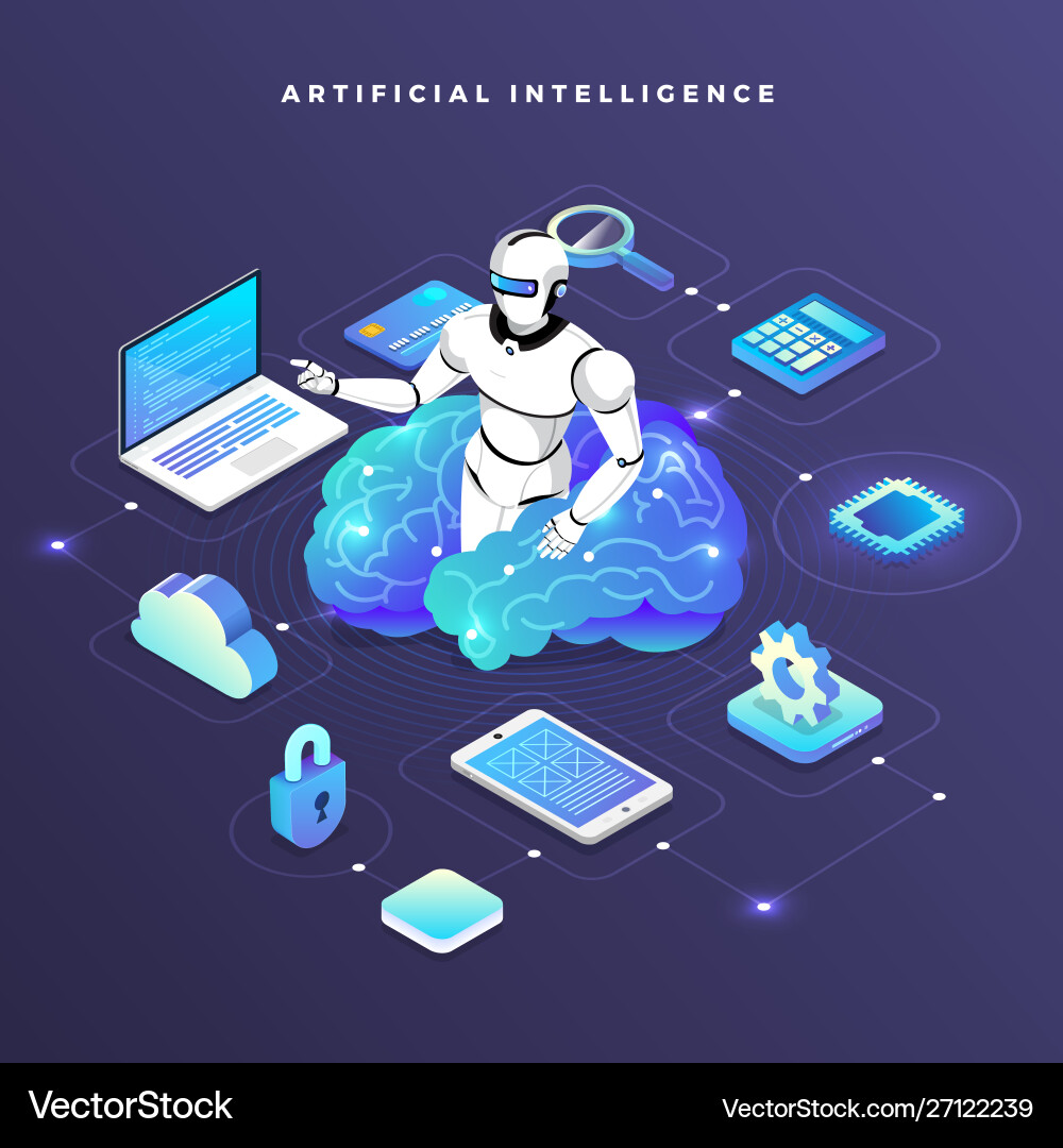 Isometric artificial intelligence ai Royalty Free Vector